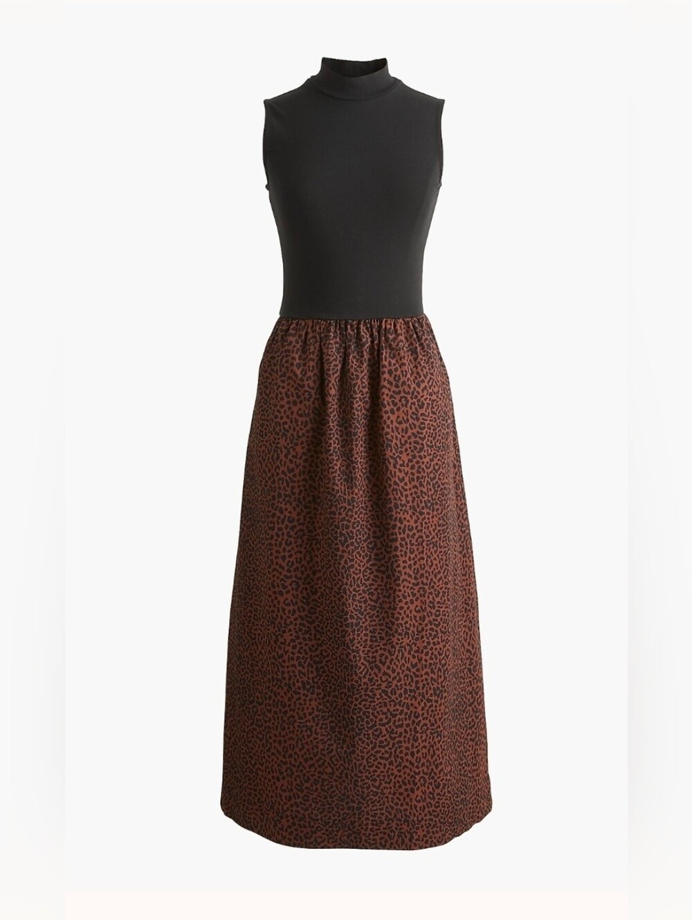 Nwt J. Crew Printed Mockneck  Mixed-media Dress Black Brown Animal Print Med